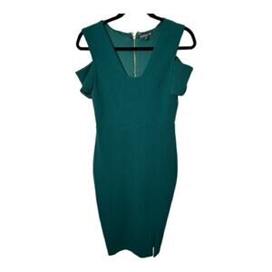 Express Green Cold Shoulder Knee Length Dress Gold Back Zipper Size 4